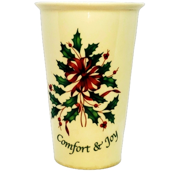 Vintage, Lenox,Traveler Tumbler, "Comfort & Joy" Beige Holly and Berries - Picture 1 of 4